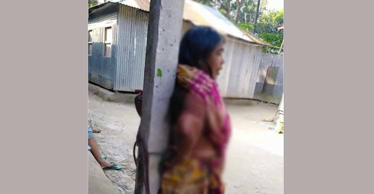 পাওনা টাকা চাওয়ায় বিধবাকে খুঁটিতে বেঁধে নির্যাতন