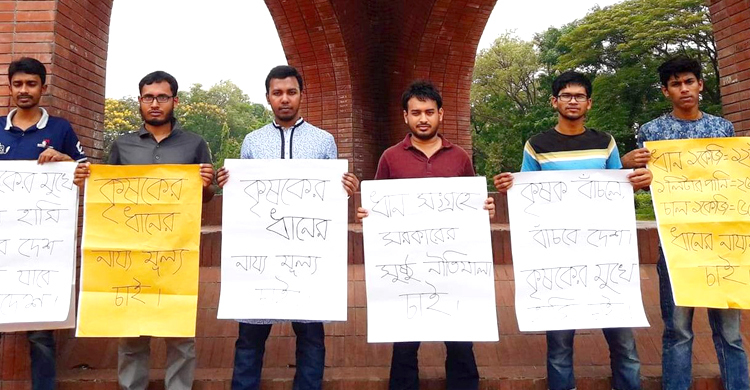 ধানের নায্য মূল্যের দাবিতে জাবি শিক্ষার্থীদের মানববন্ধন