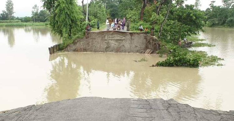 ধরলার পানি বেড়ে লালমনিরহাটে সড়ক বিচ্ছিন্ন