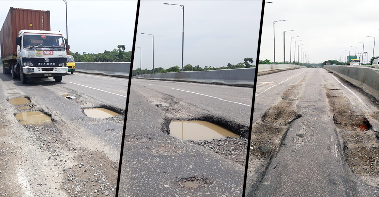 উদ্বোধনের ১০ মাসেই ৬৮ কোটির সড়কে বড় বড় গর্ত