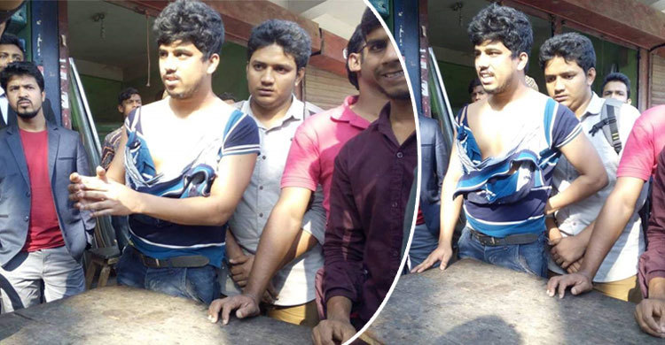 শিক্ষার্থীকে মারতে মারতে টি-শার্ট ছিঁড়ে ফেলল ছাত্রলীগ