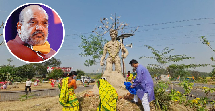 ‘ভুল মূর্তি’তে ফুল দিলেন অমিত শাহ, দুধ ঢেলে ‘পবিত্র’ করল তৃণমূল