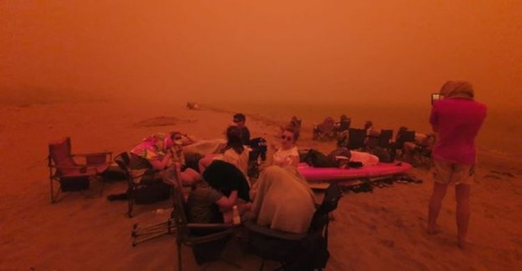 Thousands flee to beach to escape bushfire