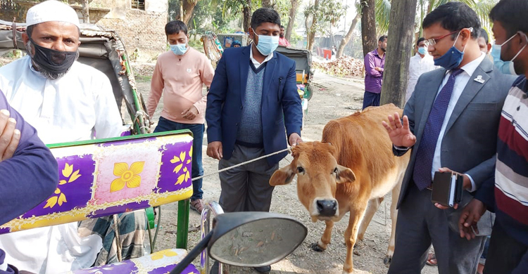 গাভী ও হুইল চেয়ার পেলেন সেই বাবুল মাঝি