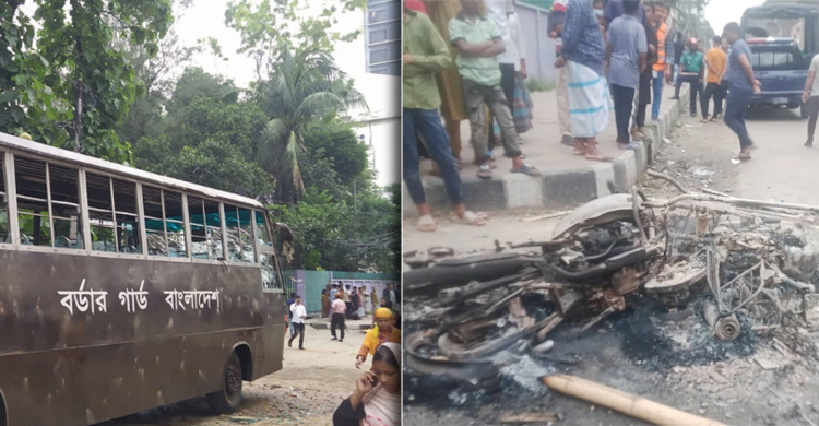 BGB vehicle vandalised, cop motorcycles torched in Dhaka