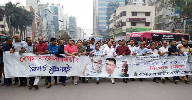 রাজধানীতে স্বেচ্ছাসেবক দলের বিক্ষোভ মিছিল