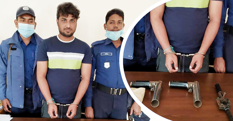 অস্ত্র হাতে গ্রামবাসীকে ধাওয়া, যুবক আটক