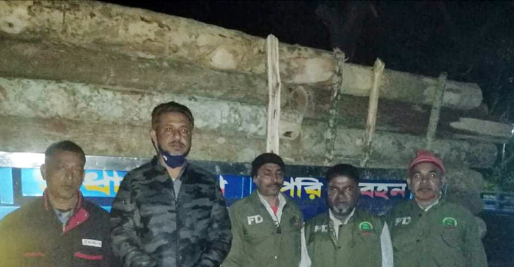 ধাওয়া খেয়ে ট্রাকবোঝাই সেগুন কাঠ ফেলে পালালো পাচারকারীরা