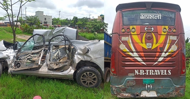 Three die as bus rams private car