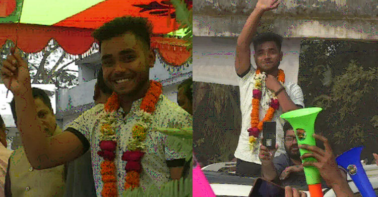 জন্মস্থান নোয়াখালীর ছয়ানীতে সংবর্ধিত যুব টাইগার ইমন