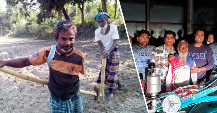 প্রতিবন্ধী ছেলের কাঁধে লাঙল দিয়ে চাষ, কৃষক পেলেন পাওয়ার টিলার