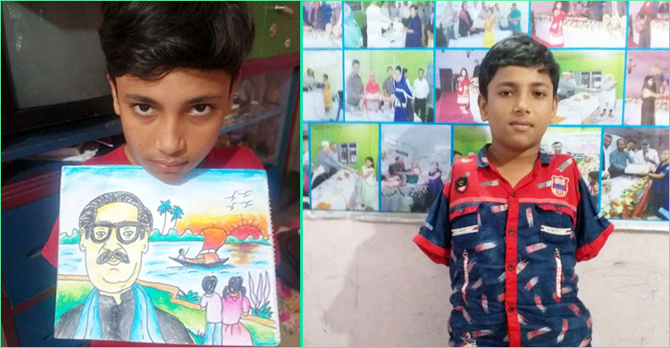 চট্টগ্রাম বিভাগে প্রথম হলো পা দিয়ে আঁকা মোনায়েমের ছবি