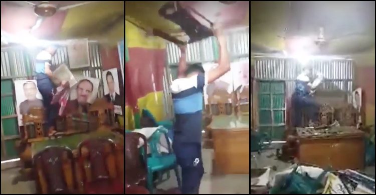 বাবাকে নৌকা না দেওয়ায় লাইভে এসে দলীয় কার্যালয় ভাঙচুর