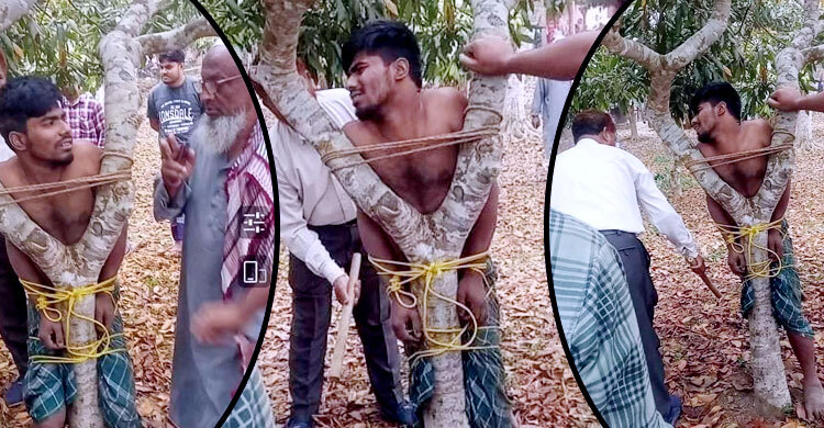 চুরির অভিযোগে যুবককে গাছের সঙ্গে বেঁধে নির্যাতন