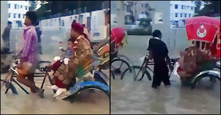 বন্যায় সিলেট নগরে বিয়ে, রিকশায় বরের বাড়ি যাচ্ছেন কনে