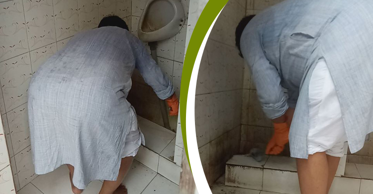 মন্ত্রীর শৌচালয় পরিষ্কার করার ছবি ভাইরাল