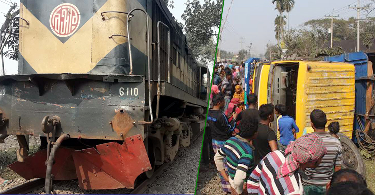 ট্রেনের ধাক্কায় ট্রাক দুমড়েমুচড়ে চালক নিহত