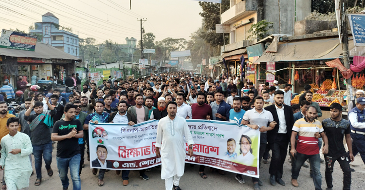 বিএনপির নৈরাজ্যের প্রতিবাদে লক্ষ্মীপুরে যুবলীগের বিক্ষোভ