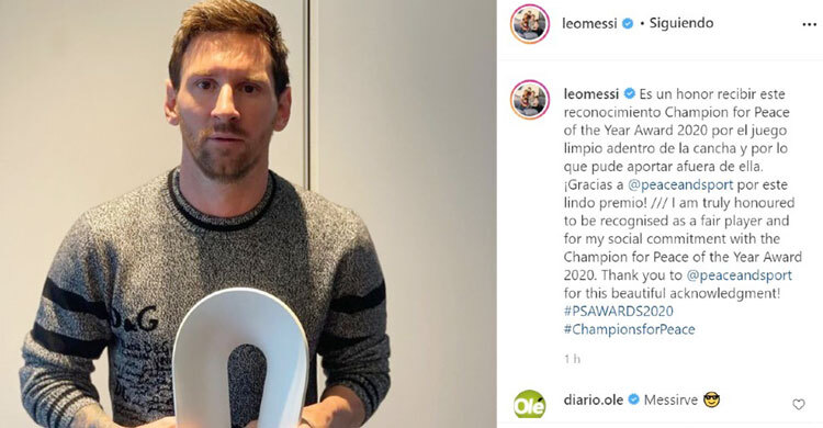 Messi named as 2020’s Champion for Peace