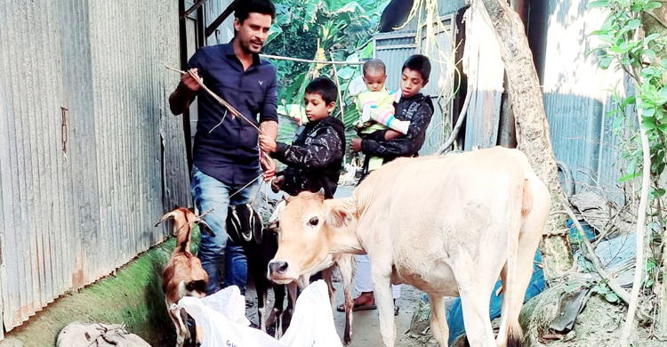 অসহায় তিন শিশুর পাশে যুবক, কিনে দিলেন গরু-ছাগল