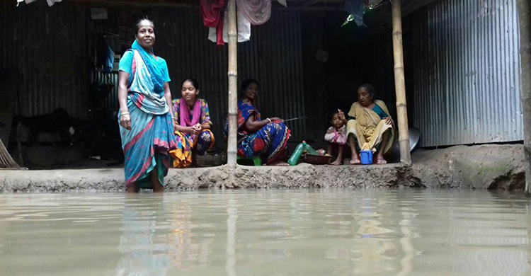 বন্যায় ডুবে গেছে সব, ঘরবাড়ি ছেড়ে বাঁধের ওপর আশ্রয়