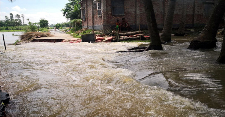 পানির তোড়ে সড়ক ভেঙে সিংড়ায় যোগাযোগ বিচ্ছিন্ন