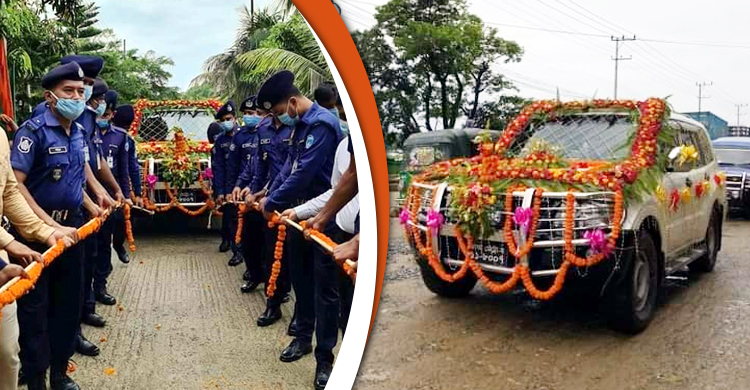 ফুল সজ্জিত গাড়ির দড়ি টেনে কক্সবাজারের এসপিকে বিদায়