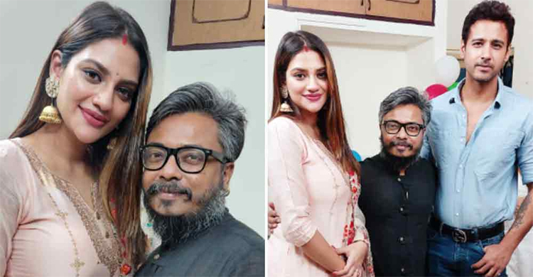 সিঁদুরে সিঁথি রাঙিয়ে যশের সঙ্গে বিশ্বকর্মা পূজায় নুসরাত