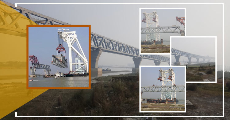 পদ্মা সেতুতে বসল ২১তম স্প্যান, দৃশ্যমান ৩১৫০ মিটার