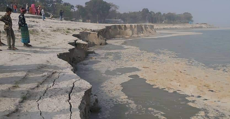 পদ্মায় তীব্র স্রোতে ভাঙছে বাঁধ