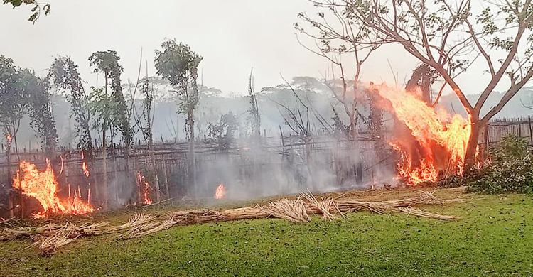 আবর্জনার আগুনে তিন পানের বরজ পুড়ে ছাই