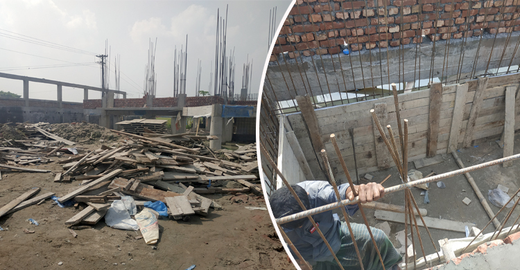 ভবন নির্মাণে ব্যবহার করার কথা স্টিল, করা হচ্ছে বাঁশ ও কাঠ