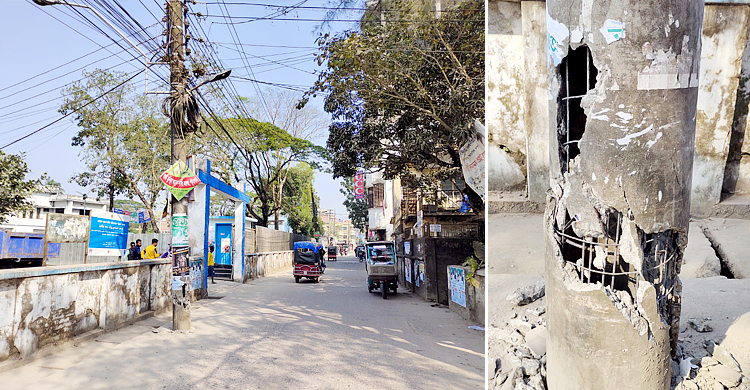 ট্রাকের ধাক্কায় ভেঙে গেছে বিদ্যুতের খুঁটি, দুর্ঘটনার আশঙ্কা