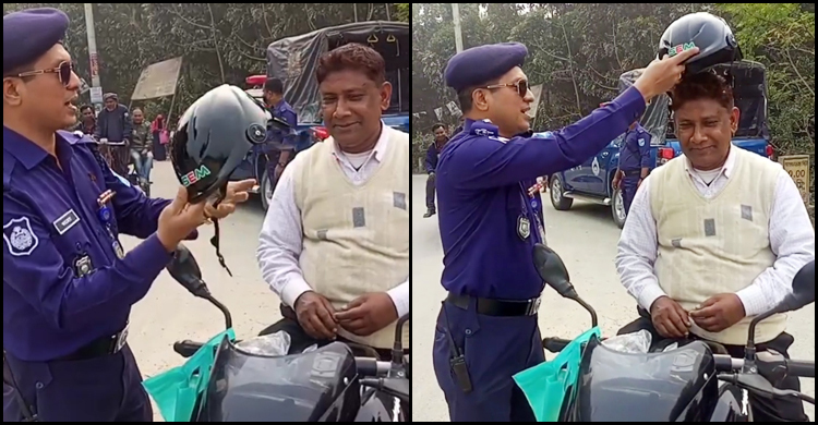 ফরিদপুরে লাইসেন্সধারী চালকদের পুলিশের হেলমেট উপহার