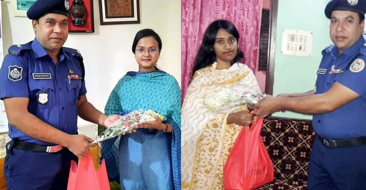 ফুল-মিষ্টি নিয়ে বিসিএস উত্তীর্ণদের বাড়িতে ওসি