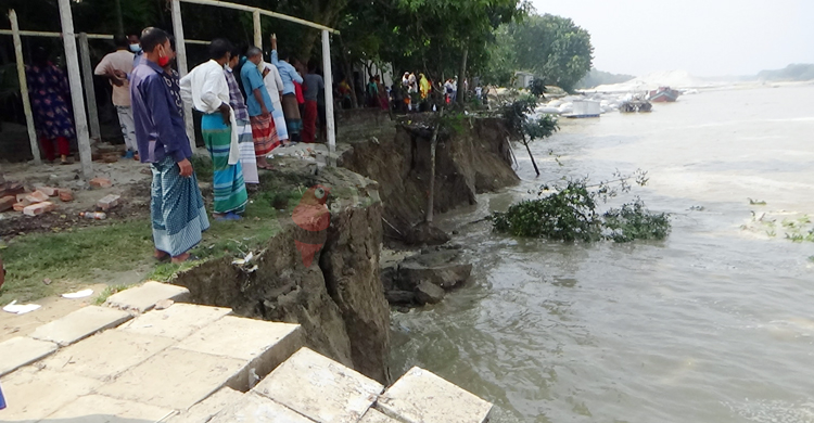 রাজবাড়ীতে পদ্মার বাঁধে ভাঙন, ১৫০ মিটার ব্লক নদীগর্ভে