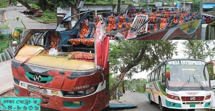 গাছে ধাক্কা লেগে উড়ে গেল বাসের ছাদ