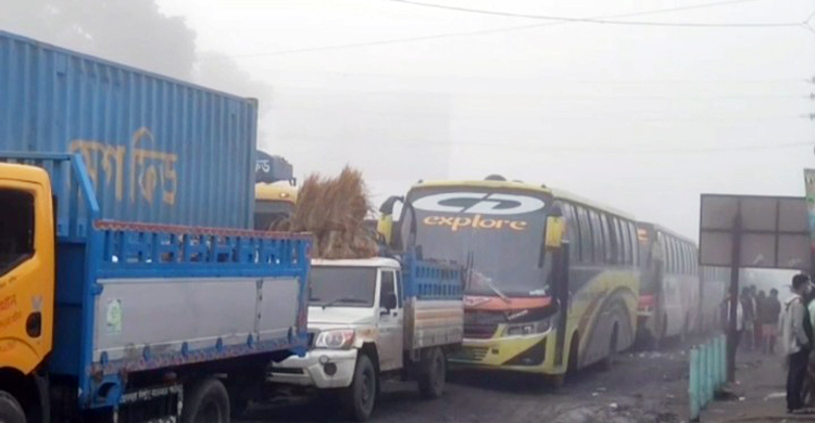 দৌলতদিয়ায় পারের অপেক্ষায় শত শত যানবাহন
