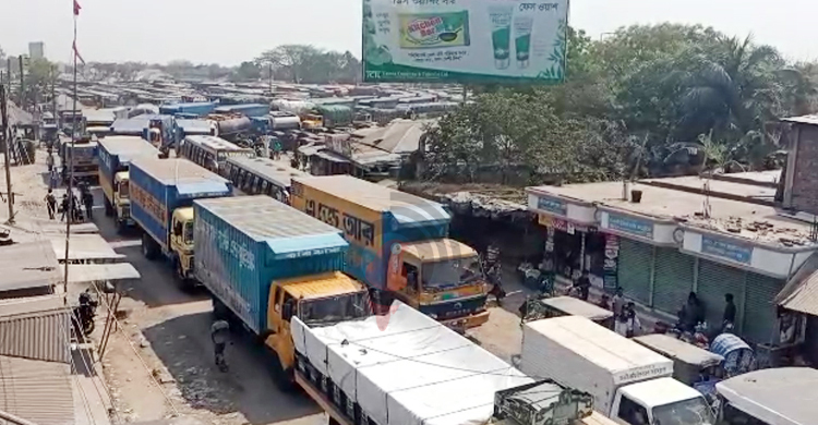 নাব্য সংকটে দৌলতদিয়ায় যানবাহনের লম্বা সারি