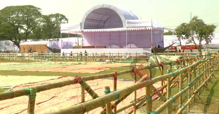 রাজশাহীতে নৌকার আদলে মঞ্চ প্রস্তুত, নগরজুড়ে কঠোর নিরাপত্তা