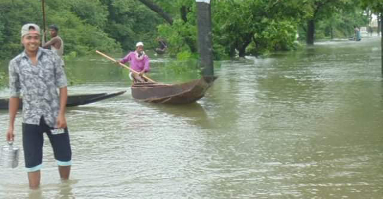 শহরের রাস্তায় চলছে নৌকা