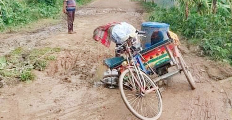 সড়কের বেহাল দশায় খুলে গেলো চাকা