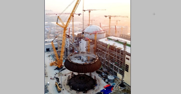 রূপপুর বিদ্যুৎকেন্দ্রে প্রথম ইউনিটের বহিঃকন্টেইনমেন্টে ডোম স্থাপন