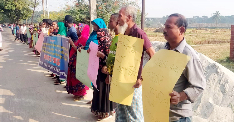 চাকরি স্থায়ীকরণ দাবিতে শেরেবাংলা কৃষি বিশ্ববিদ্যালয়ে মানববন্ধন