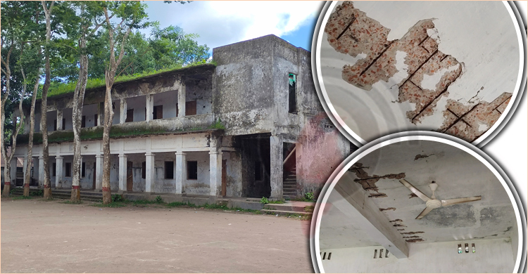 পলেস্তারা খসে পড়ছে, তবুও চলছে পাঠদান