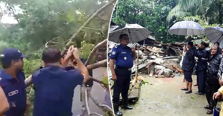 রাস্তা পরিষ্কার করছেন এসপি, বাড়িঘর মেরামত করছে পুলিশ