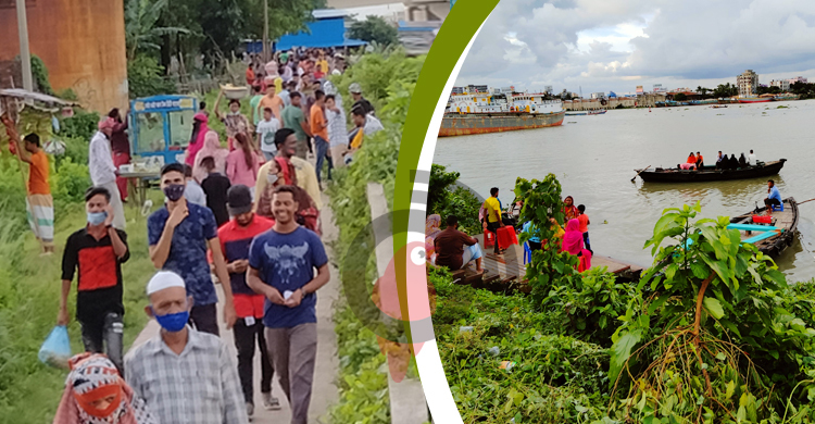 শীতলক্ষ্যার পাড়ে দর্শনার্থীদের ভিড়, বসেছে অস্থায়ী দোকানও