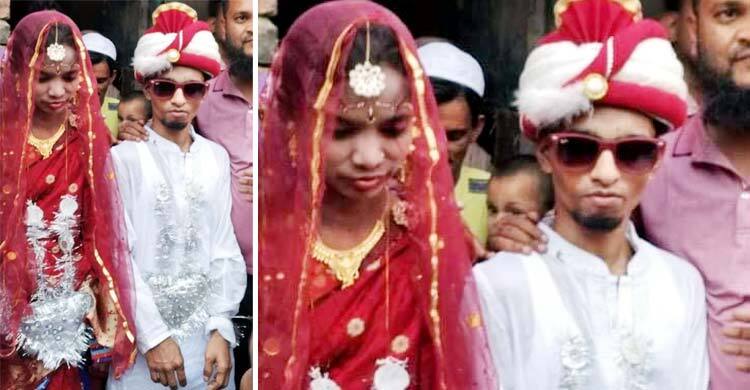 এলাকাবাসীর আয়োজনে মহা ধুমধামে প্রতিবন্ধী যুগলের বিয়ে
