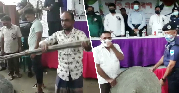 বিরোধ এড়াতে ঢাল-শরকি-টেঁটা জমা দিলেন গ্রামবাসী