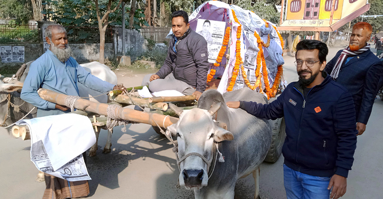 ভোটার টানতে গরুর গাড়ি নিয়ে প্রচারণা